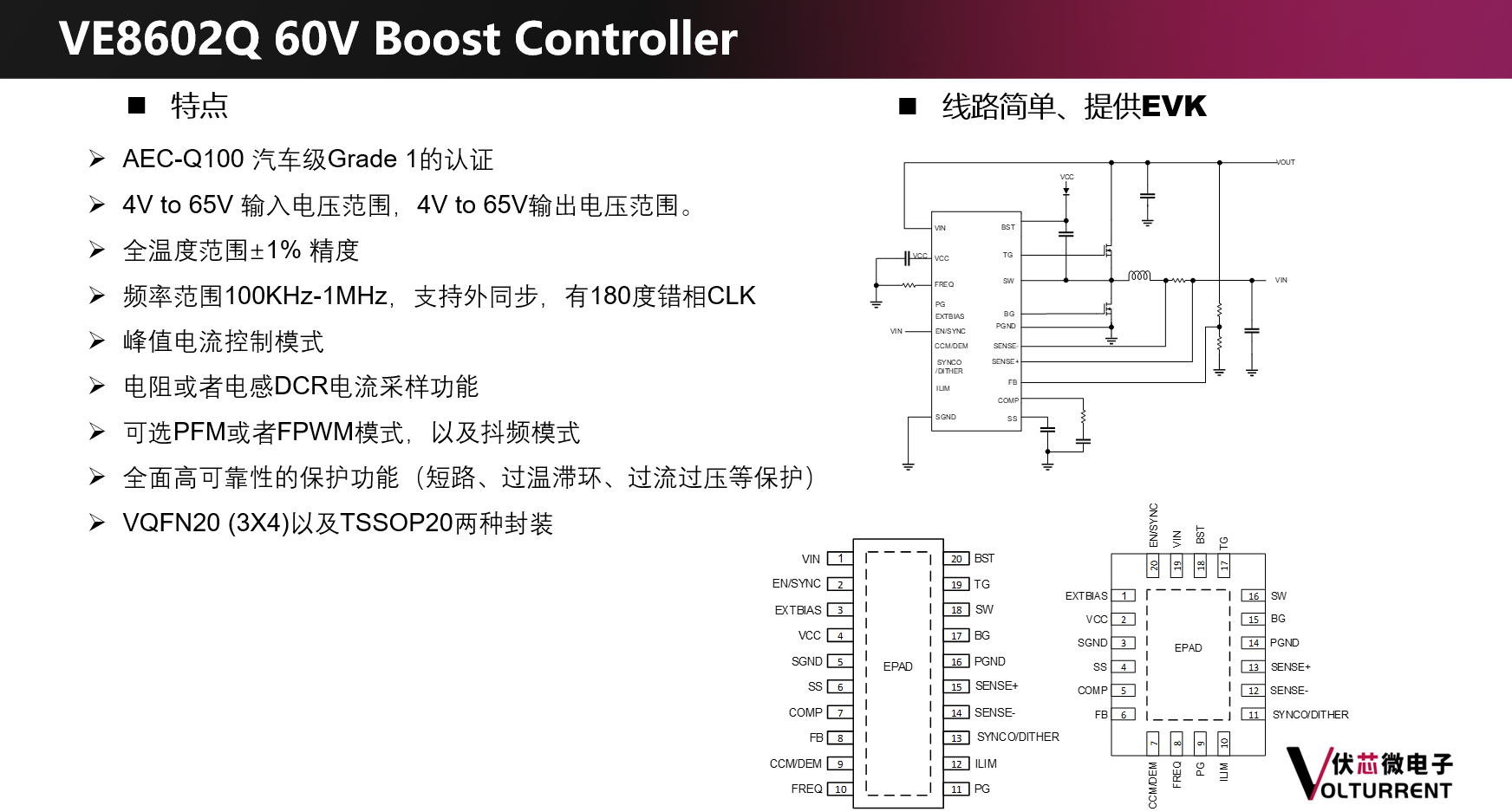 [新品发布]：伏芯微重磅推出宽范围输入 VE8602Q 60V  Boost Controller